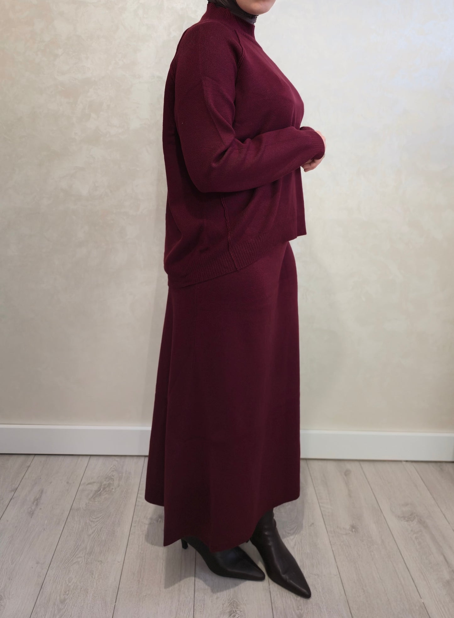 Knit Skirt Set – Burgundy