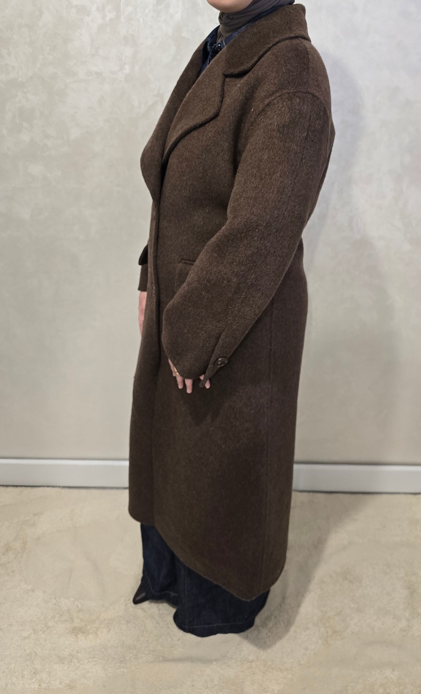 Lange Wolmix Mantel - Dark Brown