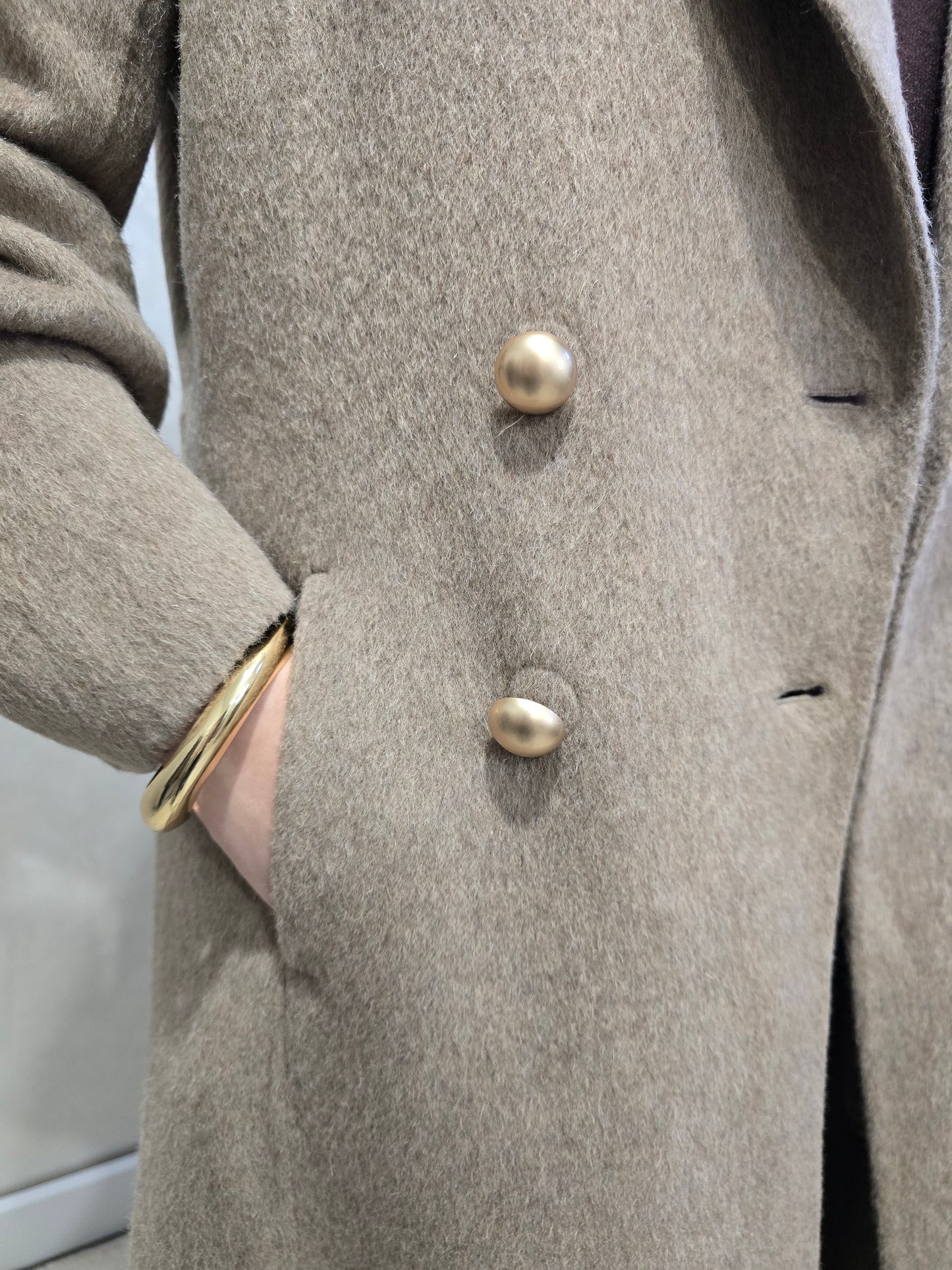 Lange Wolmix Mantel – Taupe