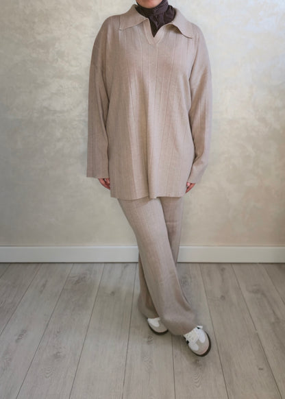 Ribbed Knit Twinset – Taupe
