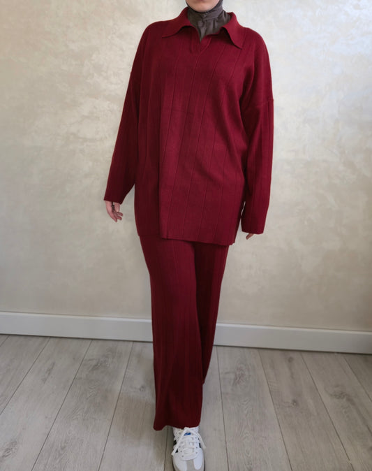 Ribbed Knit Twinset – Burgundy