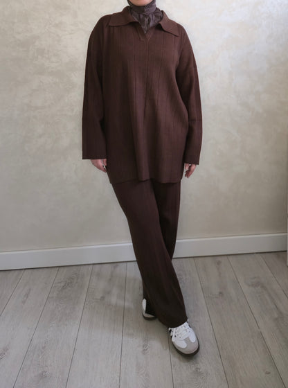 Ribbed Knit Twinset – Chocolate Brown