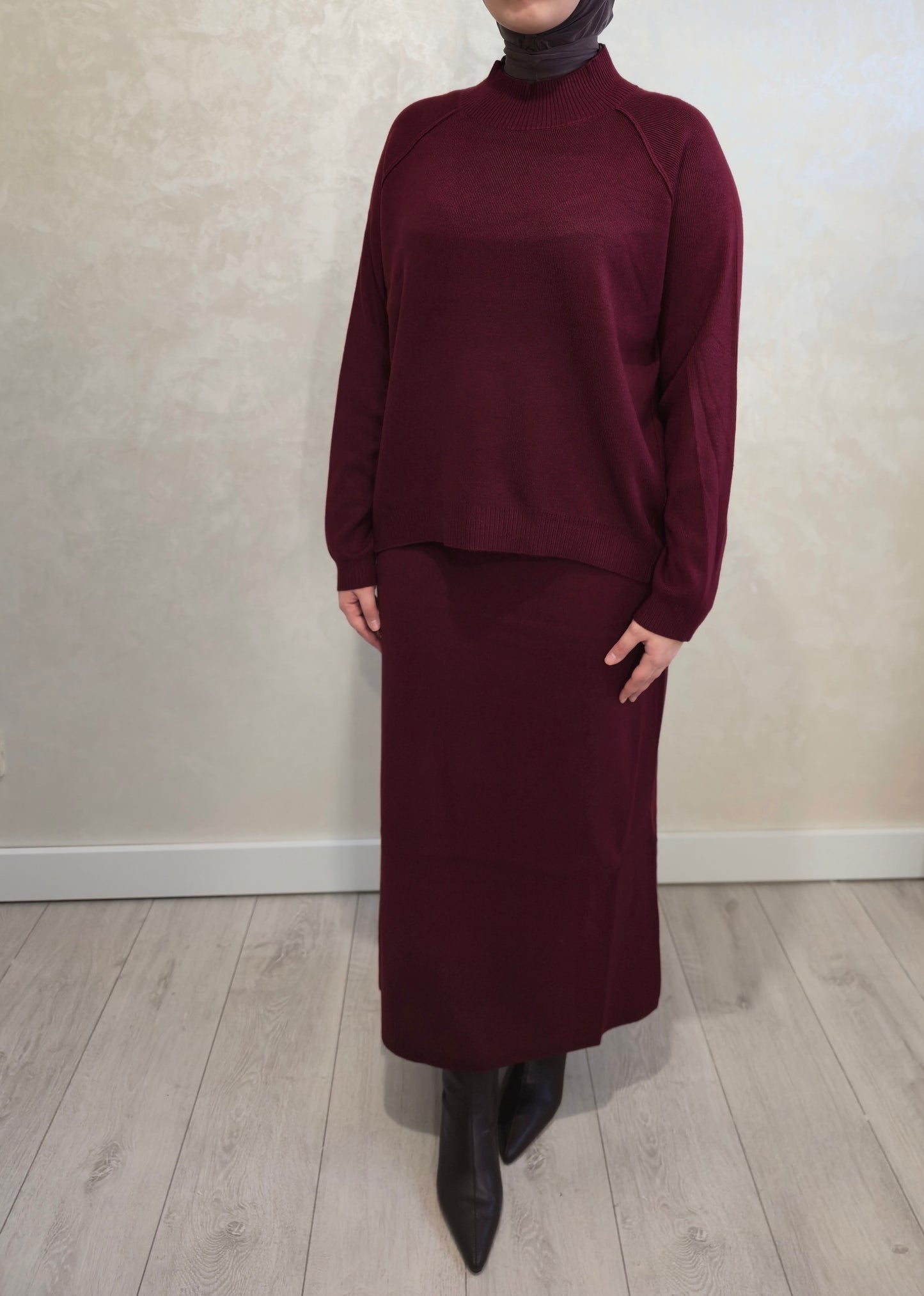Knit Skirt Set – Burgundy