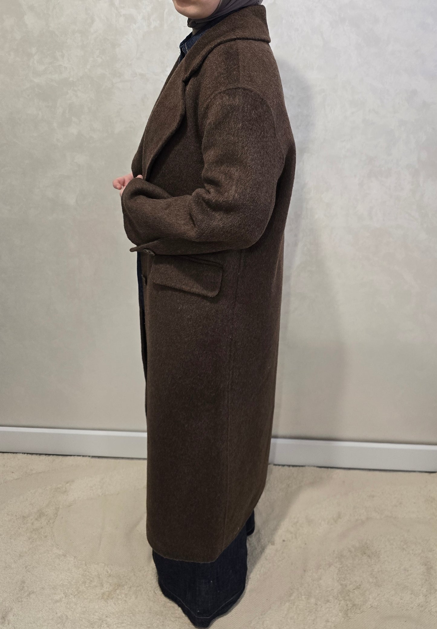 Lange Wolmix Mantel - Dark Brown