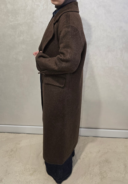 Lange Wolmix Mantel - Dark Brown