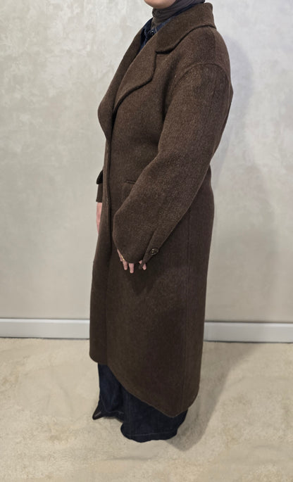 Lange Wolmix Mantel - Dark Brown