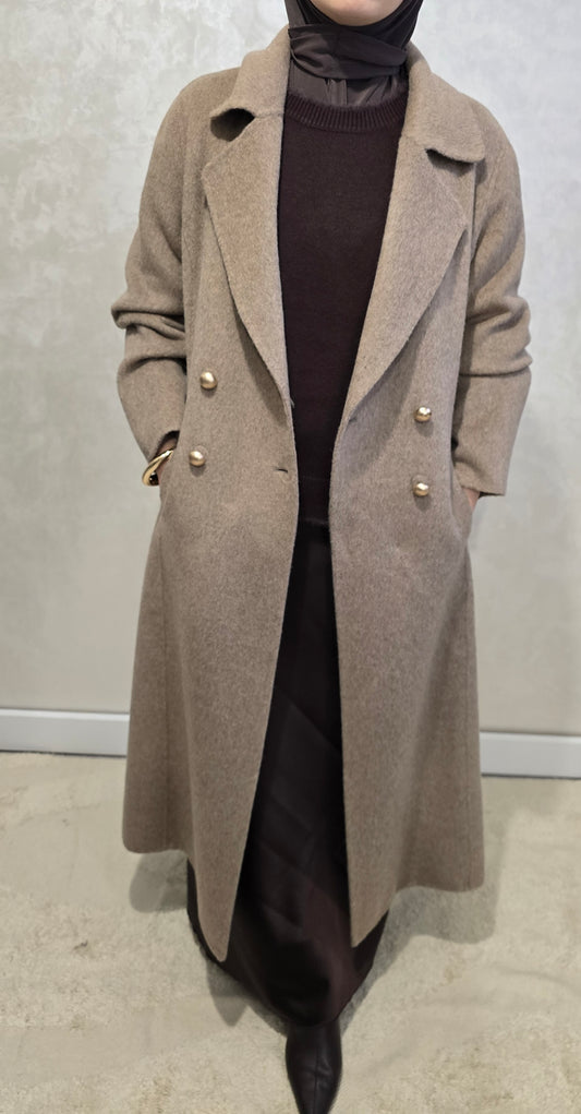 Lange Wolmix Mantel – Taupe
